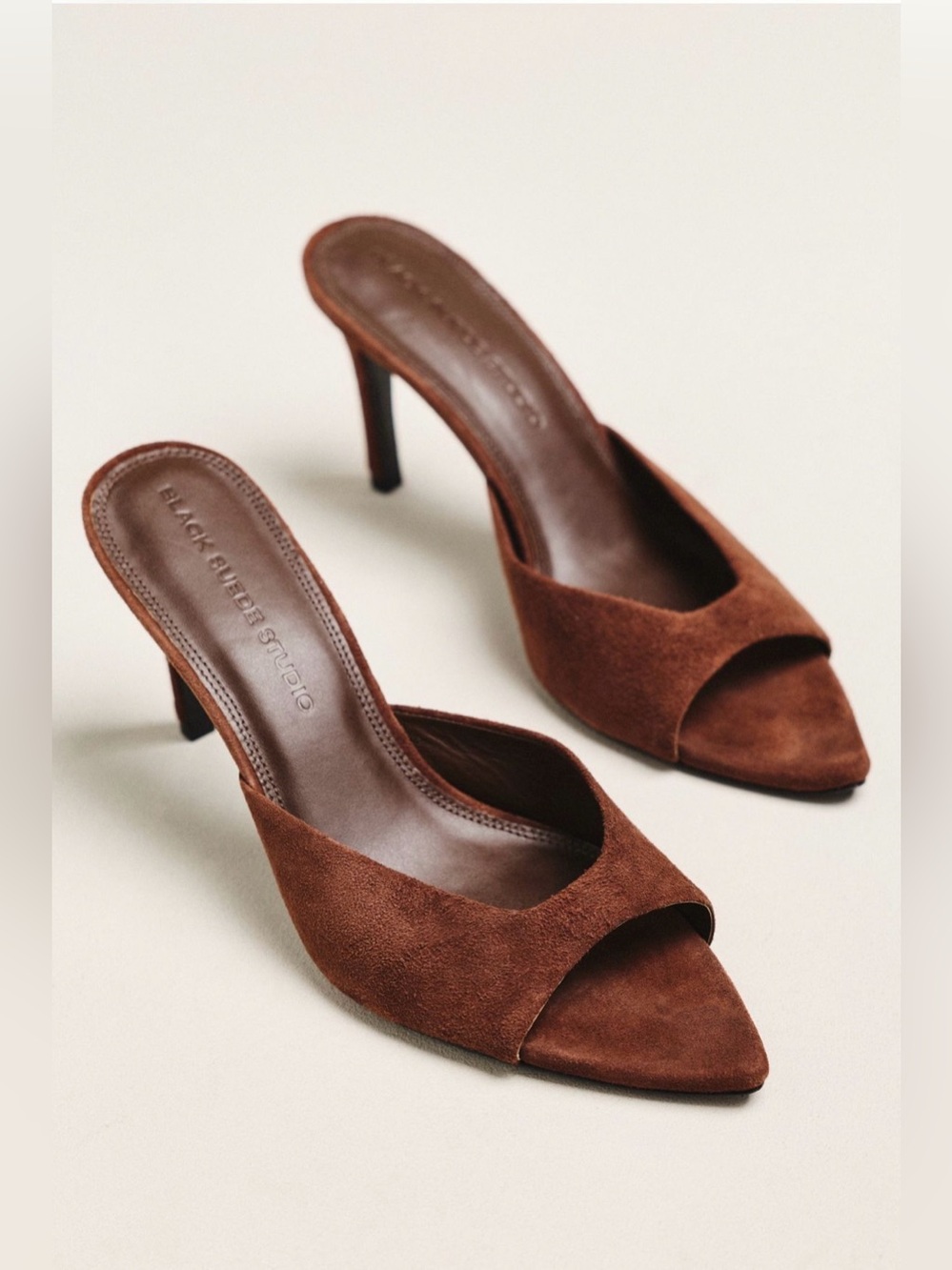 Black Suede Studio Brea 80 Open Toe Heels Suede